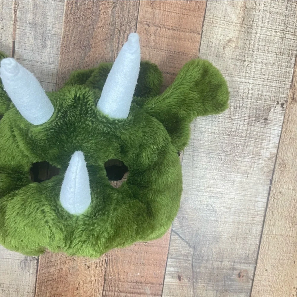 Vintage Anva 1987 Plush Dinosaur Mask Halloween Costume Triceratops Soft